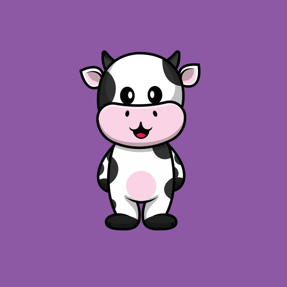 Cute Cow Cartoon Vector Icon Illustration. Animal Icon Concept Isolated Premium Vector. Flat Cartoon Style