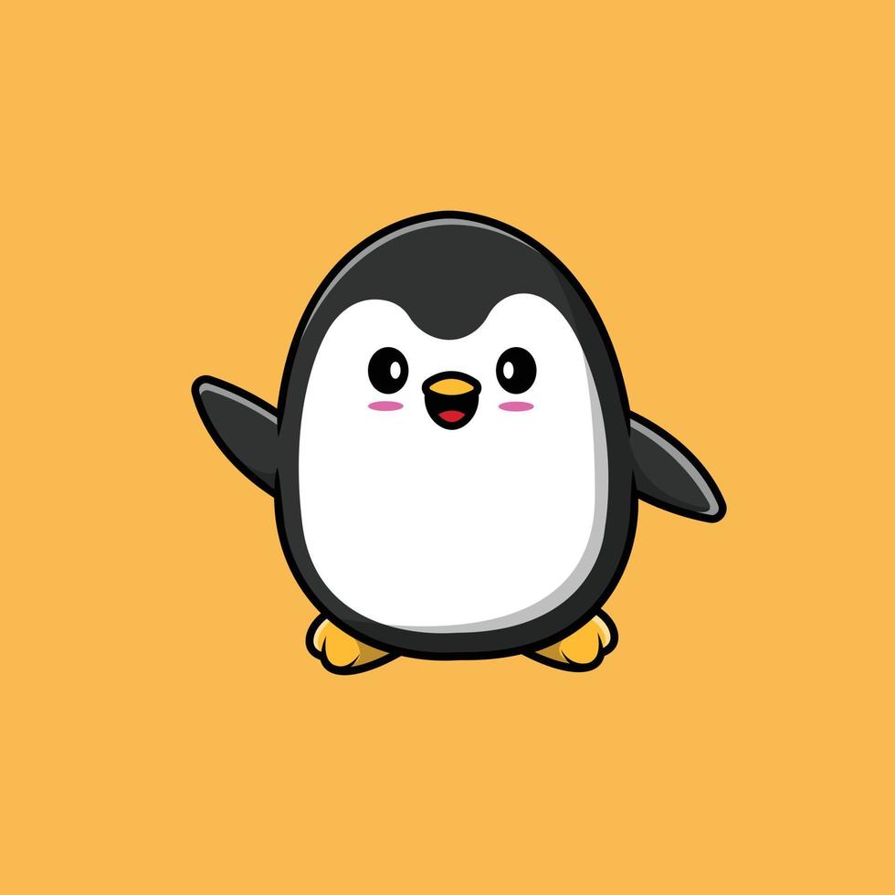 Cute Penguin Waving Hand Cartoon Vector Icon Illustration. Animal Icon Concept Isolated Premium Vector. Flat Cartoon Style