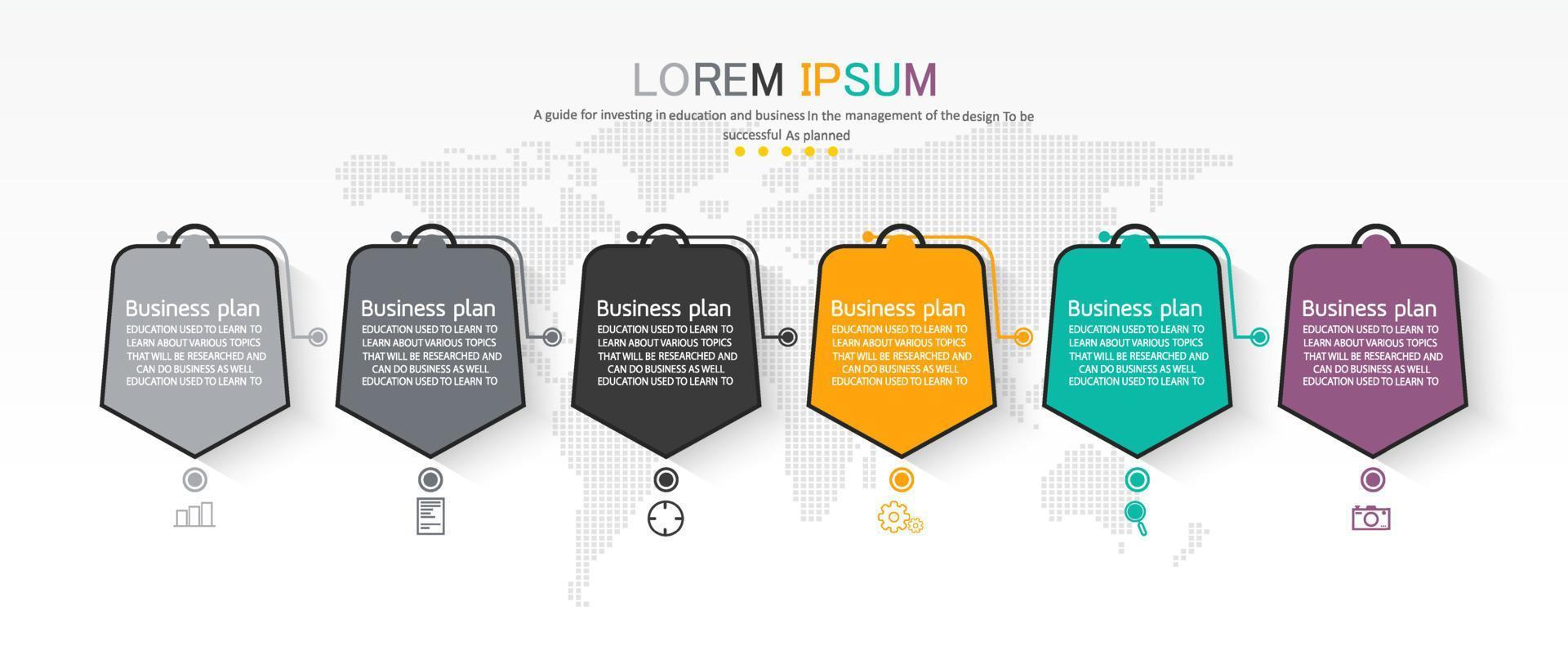 idea de negocio de presentación de plantilla infográfica de línea de tiempo con iconos, opciones o pasos. las infografías para ideas de negocios se pueden usar para gráficos de datos, diagramas de flujo, sitios web, pancartas. vector