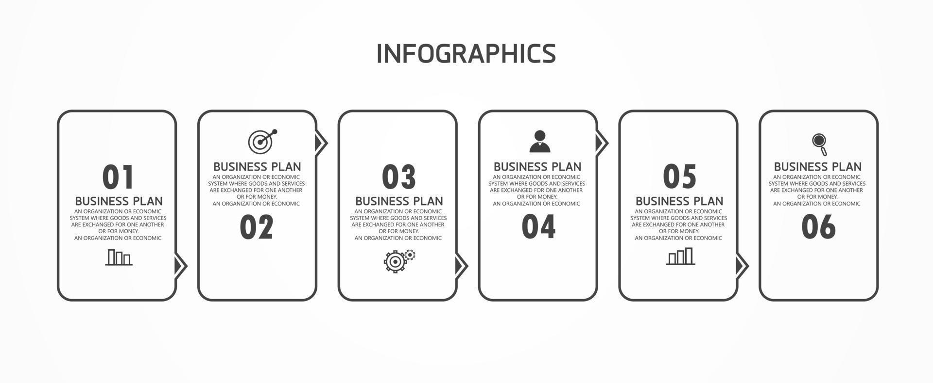 idea de negocio de presentación de plantilla infográfica de línea de tiempo con iconos, opciones o pasos. las infografías para ideas de negocios se pueden usar para gráficos de datos, diagramas de flujo, sitios web, pancartas. vector