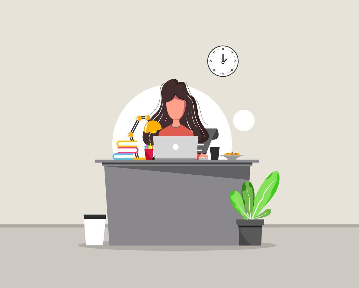 learning and teaching business office to work modern interior, office cabinet with computer colorful vector illustration in flat cartoon style vector design