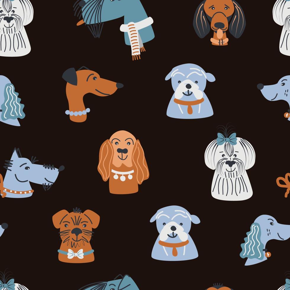 Seamless pattern with cute dog portraits. Vector illustration.