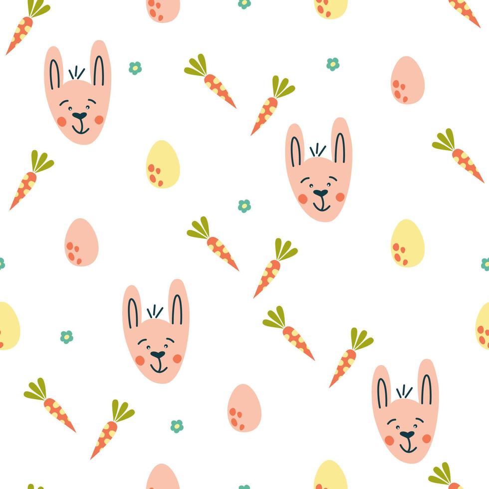 Seamless pattern with cute rabbits and eggs. Vector illustration for Easter design.