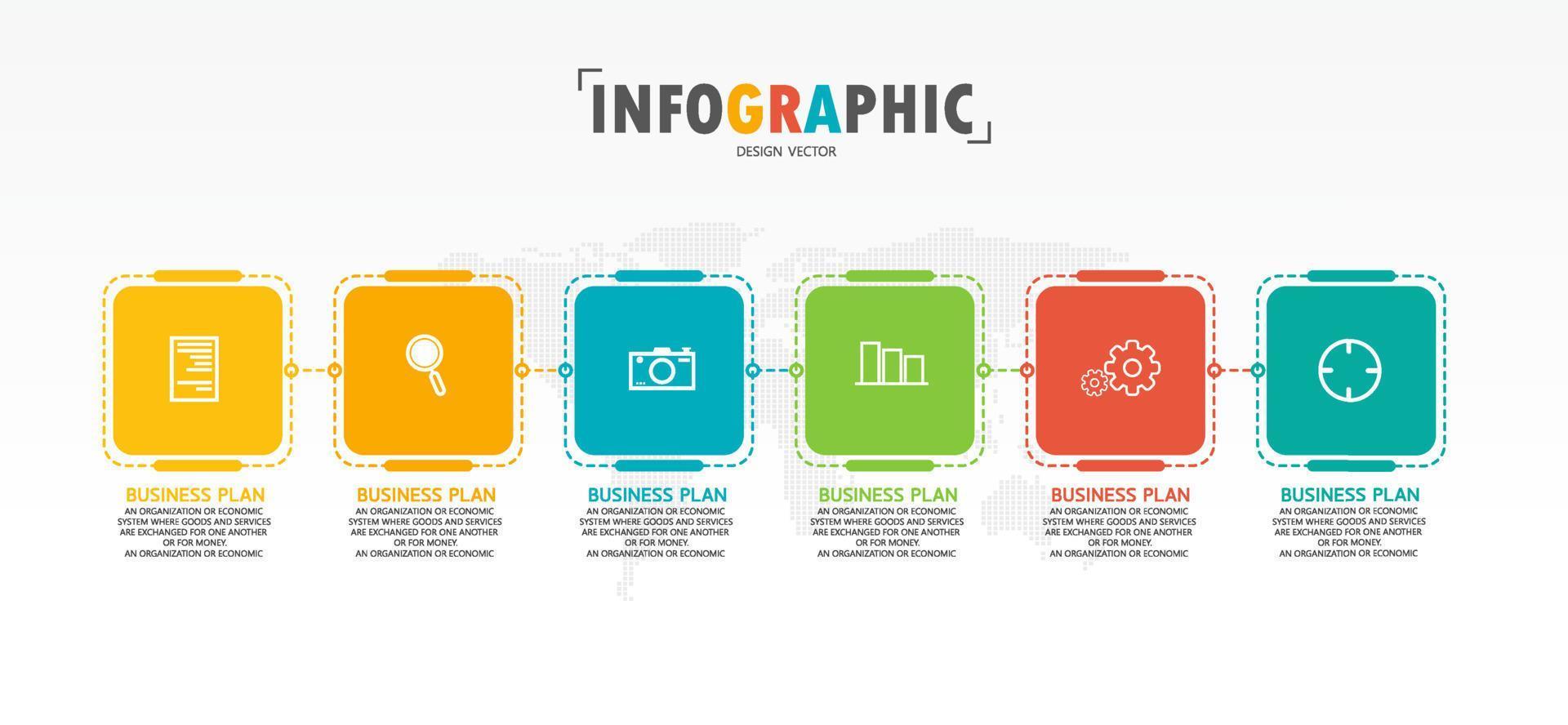 idea de negocio de presentación de plantilla infográfica de línea de tiempo con iconos, opciones o pasos. las infografías para ideas de negocios se pueden usar para gráficos de datos, diagramas de flujo, sitios web, pancartas. vector