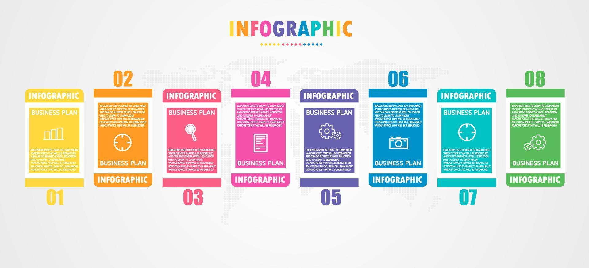 idea de negocio de presentación de plantilla infográfica de línea de tiempo con iconos, opciones o pasos. las infografías para ideas de negocios se pueden usar para gráficos de datos, diagramas de flujo, sitios web, pancartas. vector