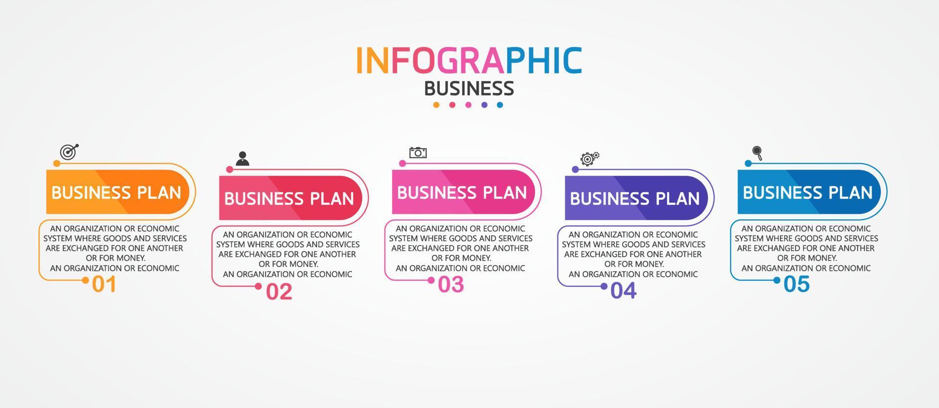 idea de negocio de presentación de plantilla infográfica de línea de tiempo con iconos, opciones o pasos. las infografías para ideas de negocios se pueden usar para gráficos de datos, diagramas de flujo, sitios web, pancartas. vector