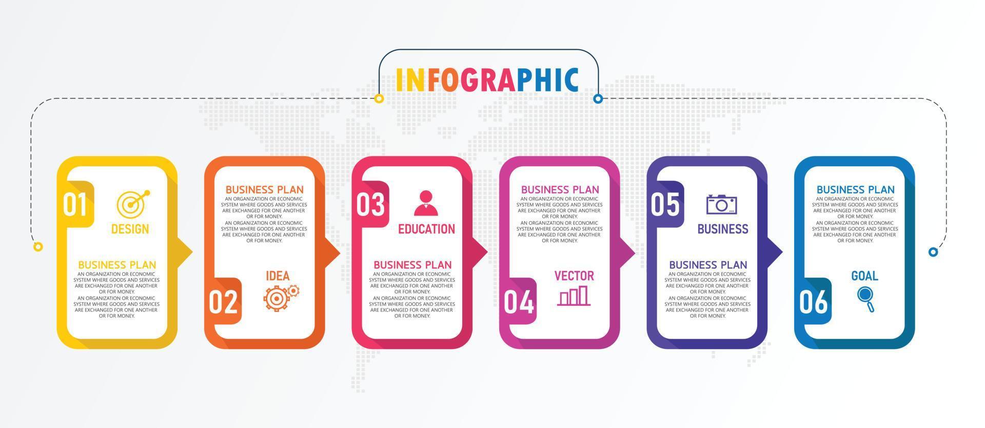 idea de negocio de presentación de plantilla infográfica de línea de tiempo con iconos, opciones o pasos. las infografías para ideas de negocios se pueden usar para gráficos de datos, diagramas de flujo, sitios web, pancartas. vector