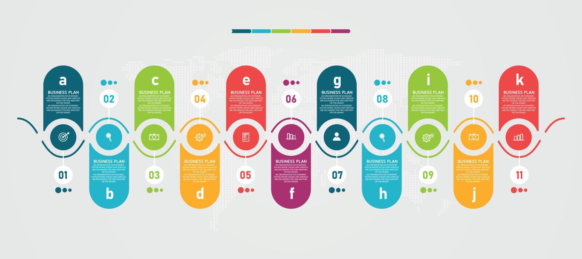 idea de negocio de presentación de plantilla infográfica de línea de tiempo con iconos, opciones o pasos. las infografías para ideas de negocios se pueden usar para gráficos de datos, diagramas de flujo, sitios web, pancartas. vector