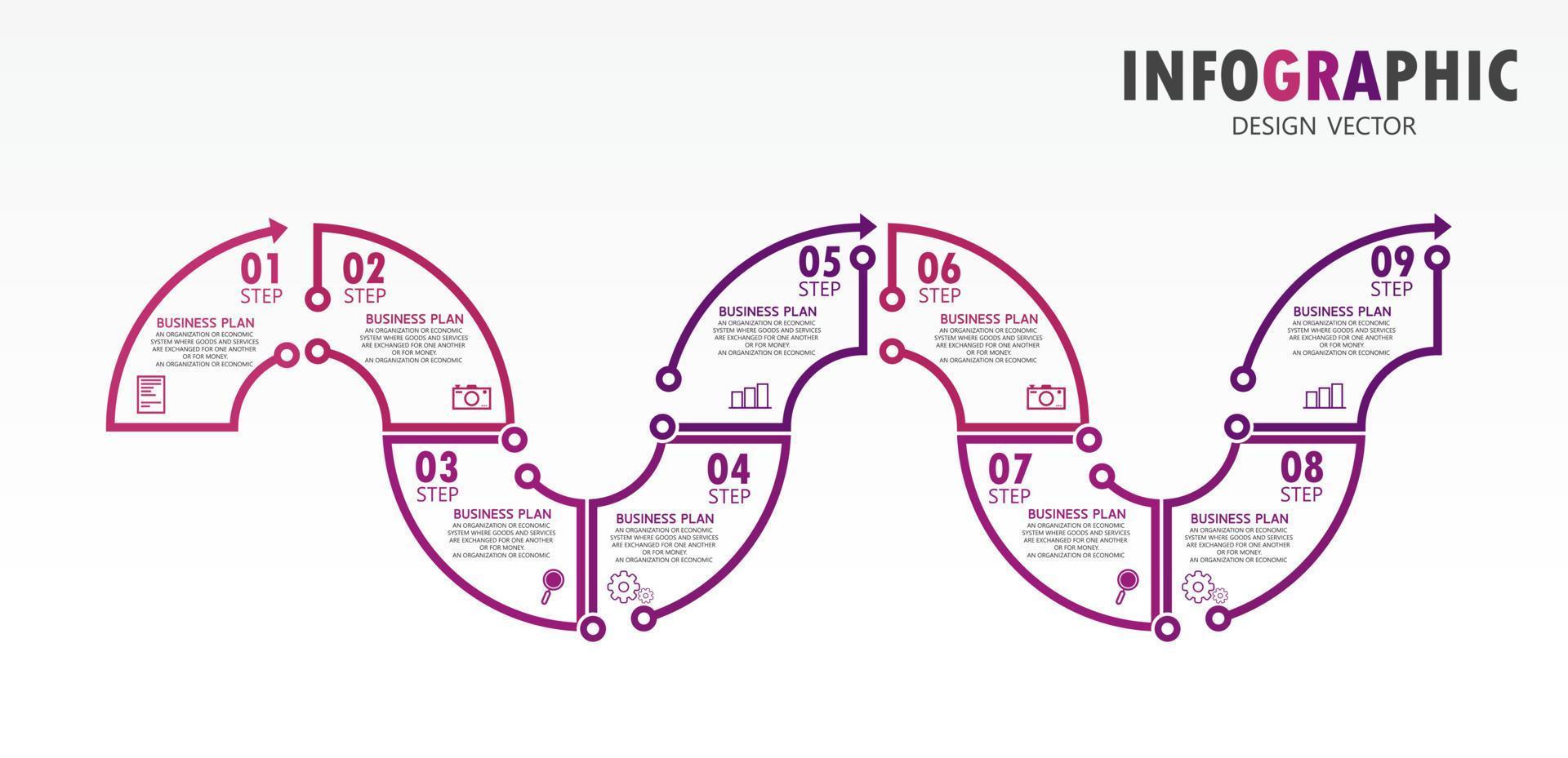 idea de negocio de presentación de plantilla infográfica de línea de tiempo con iconos, opciones o pasos. las infografías para ideas de negocios se pueden usar para gráficos de datos, diagramas de flujo, sitios web, pancartas. vector