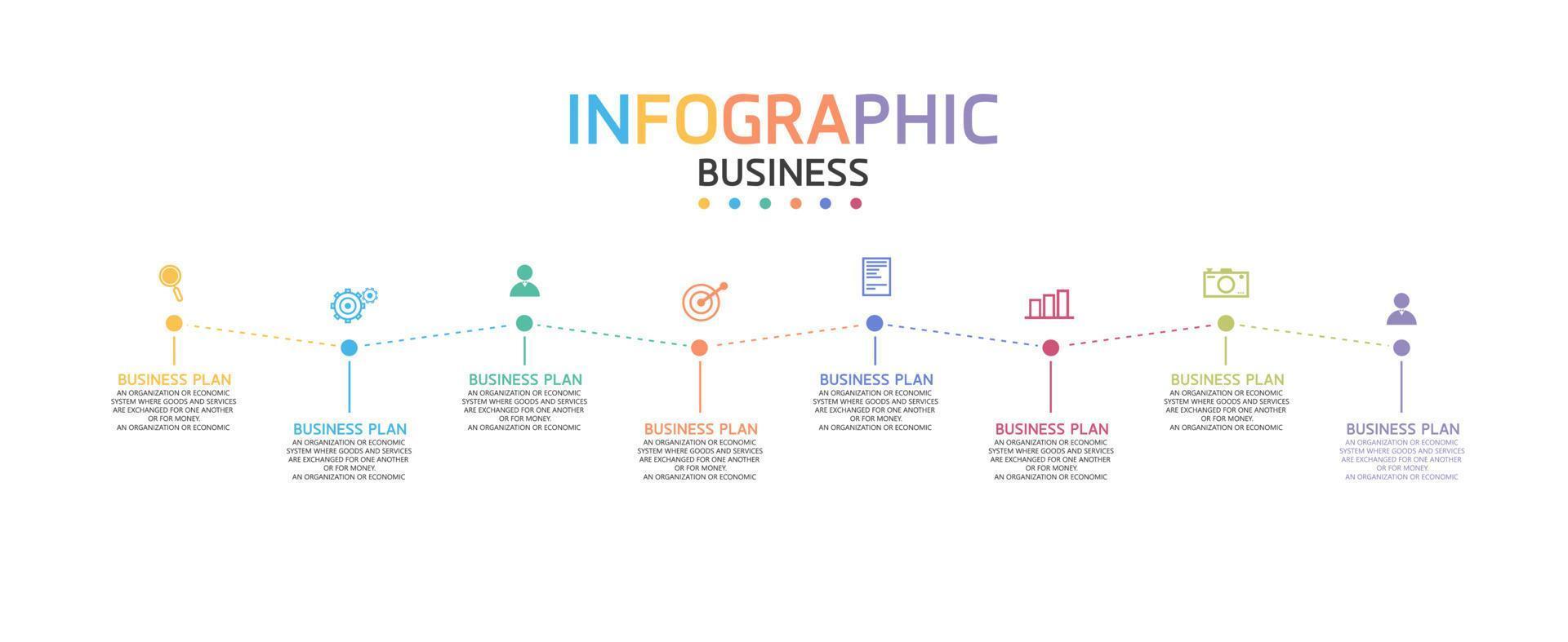 idea de negocio de presentación de plantilla infográfica de línea de tiempo con iconos, opciones o pasos. las infografías para ideas de negocios se pueden usar para gráficos de datos, diagramas de flujo, sitios web, pancartas. vector