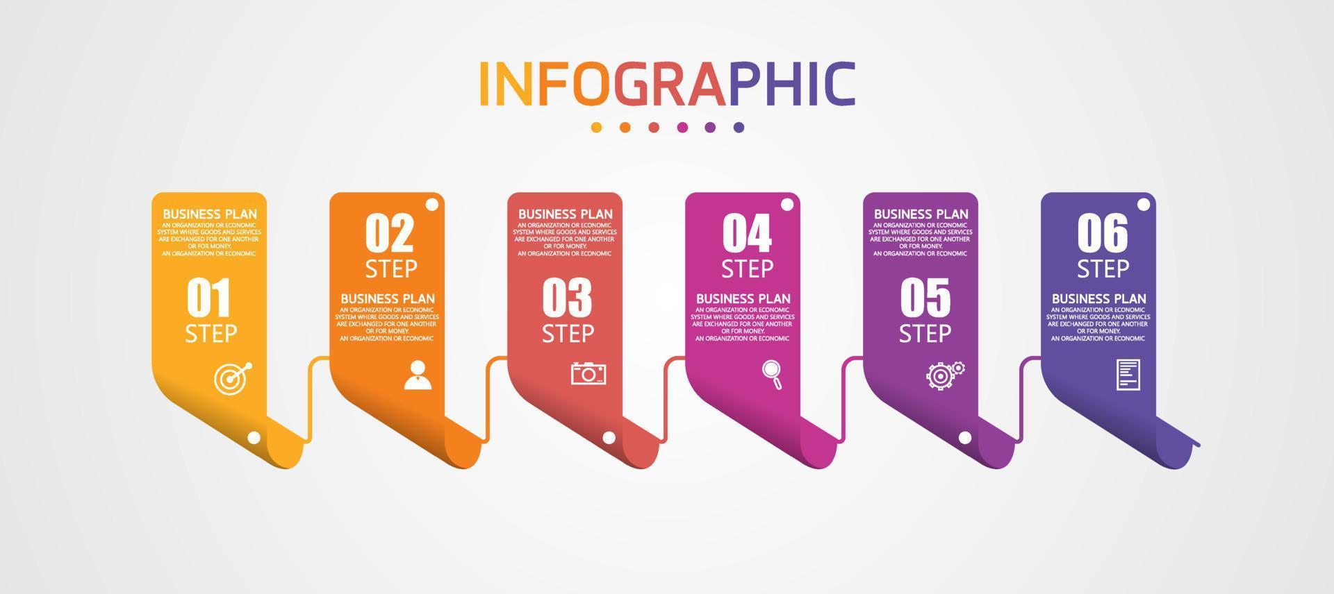 idea de negocio de presentación de plantilla infográfica de línea de tiempo con iconos, opciones o pasos. las infografías para ideas de negocios se pueden usar para gráficos de datos, diagramas de flujo, sitios web, pancartas. vector