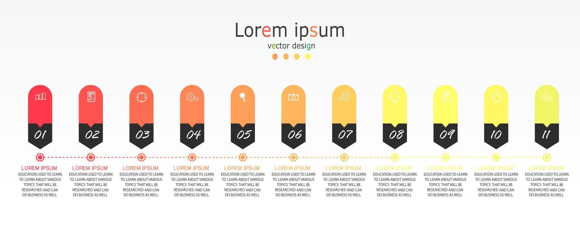 idea de negocio de presentación de plantilla infográfica de línea de tiempo con iconos, opciones o pasos. las infografías para ideas de negocios se pueden usar para gráficos de datos, diagramas de flujo, sitios web, pancartas. vector