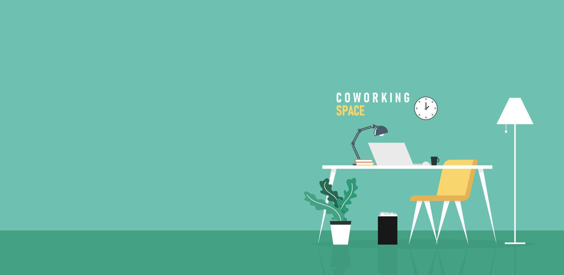 learning and teaching business office to work modern interior, office cabinet with computer colorful vector illustration in flat cartoon style vector design