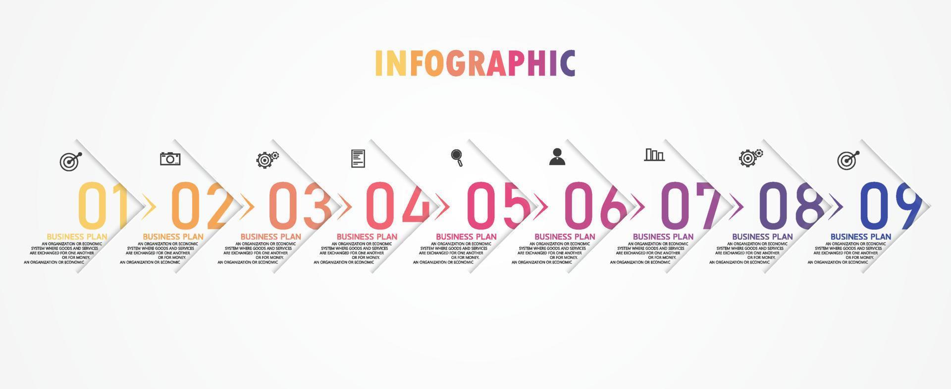 idea de negocio de presentación de plantilla infográfica de línea de tiempo con iconos, opciones o pasos. las infografías para ideas de negocios se pueden usar para gráficos de datos, diagramas de flujo, sitios web, pancartas. vector