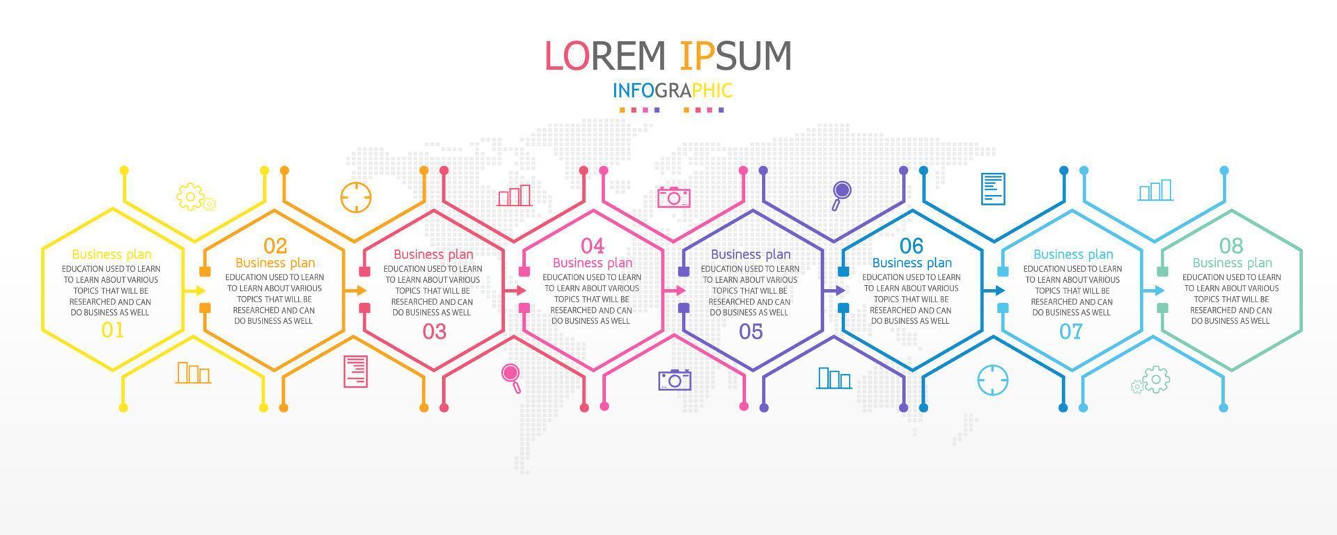 idea de negocio de presentación de plantilla infográfica de línea de tiempo con iconos, opciones o pasos. las infografías para ideas de negocios se pueden usar para gráficos de datos, diagramas de flujo, sitios web, pancartas. vector