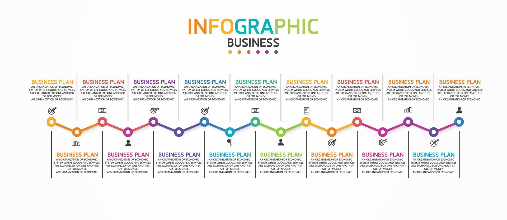 idea de negocio de presentación de plantilla infográfica de línea de tiempo con iconos, opciones o pasos. las infografías para ideas de negocios se pueden usar para gráficos de datos, diagramas de flujo, sitios web, pancartas. vector