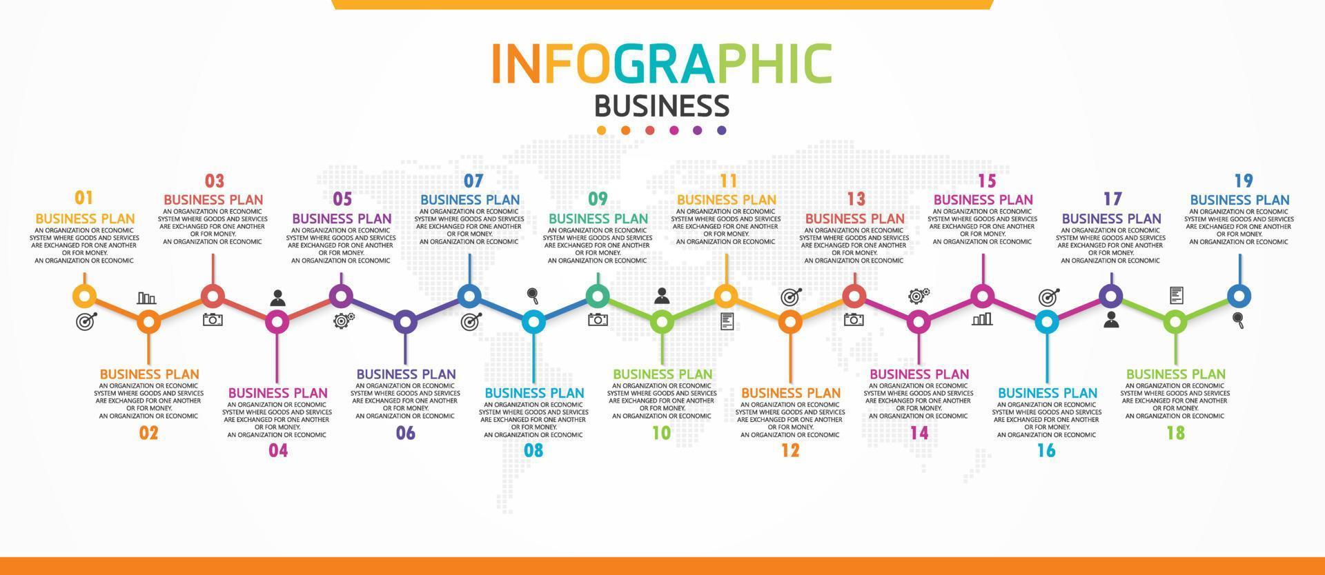 idea de negocio de presentación de plantilla infográfica de línea de tiempo con iconos, opciones o pasos. las infografías para ideas de negocios se pueden usar para gráficos de datos, diagramas de flujo, sitios web, pancartas. vector