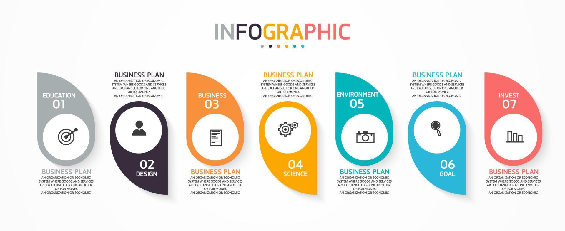 idea de negocio de presentación de plantilla infográfica de línea de tiempo con iconos, opciones o pasos. las infografías para ideas de negocios se pueden usar para gráficos de datos, diagramas de flujo, sitios web, pancartas. vector