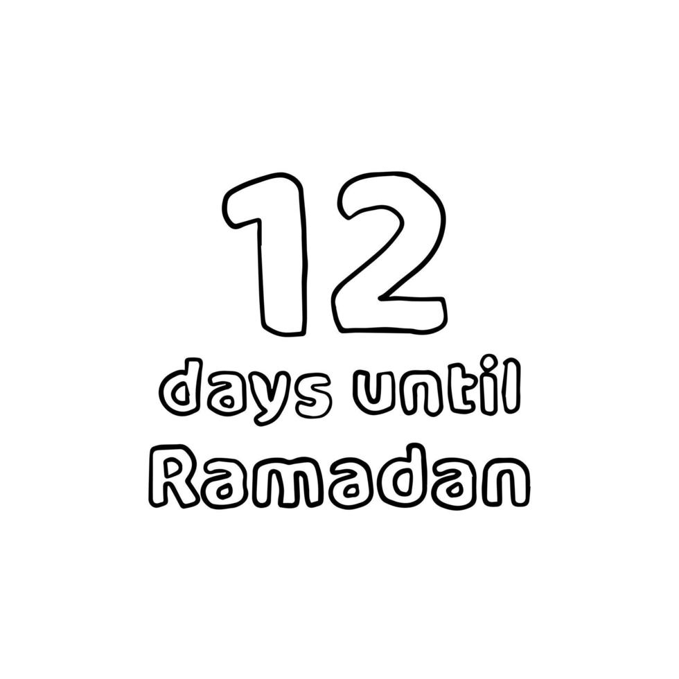 Countdown to Ramadan - 12 Days to Ramadan - 12 Hari Menuju Ramadhan Pencil Sketch Illustration vector