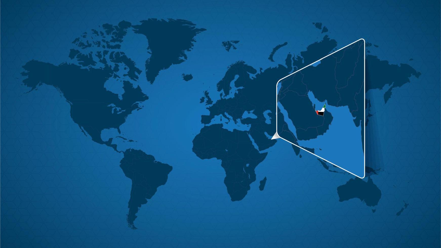 mapa detallado del mundo con un mapa ampliado de los emiratos árabes unidos y los países vecinos. vector