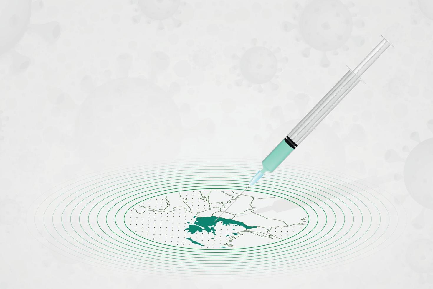 Greece vaccination concept, vaccine injection in map of Greece. Vaccine and vaccination against coronavirus, COVID-19. vector