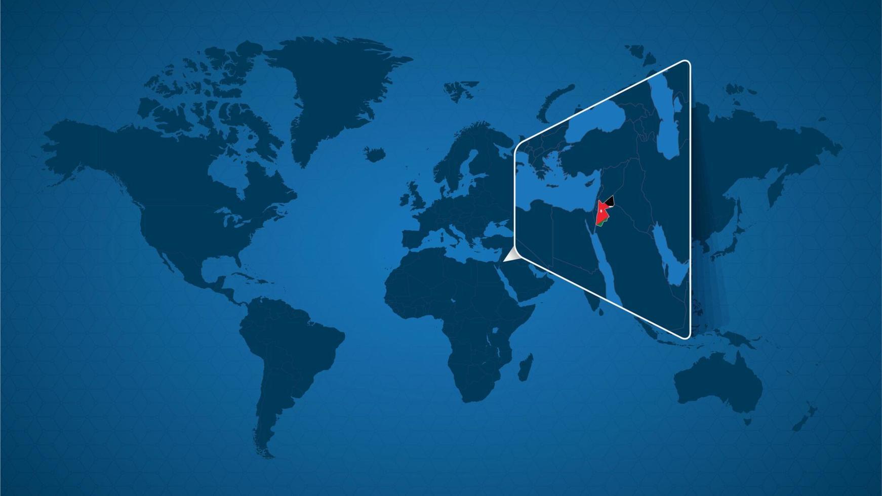 Detailed world map with pinned enlarged map of Jordan and neighboring countries. vector