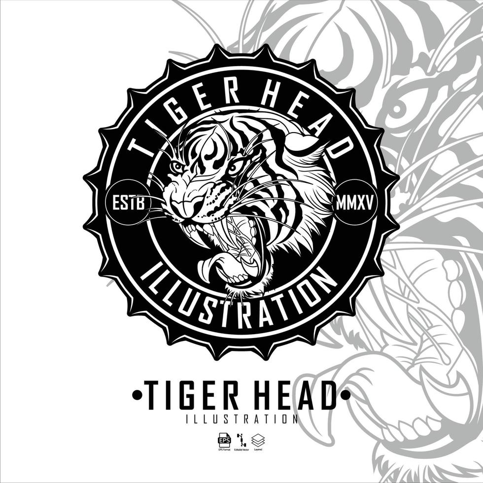 ilustración de cabeza de tigre balck y white.eps vector