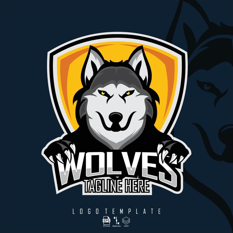 plantilla de logotipo de esports de lobos con un fondo azul oscuro.eps vector