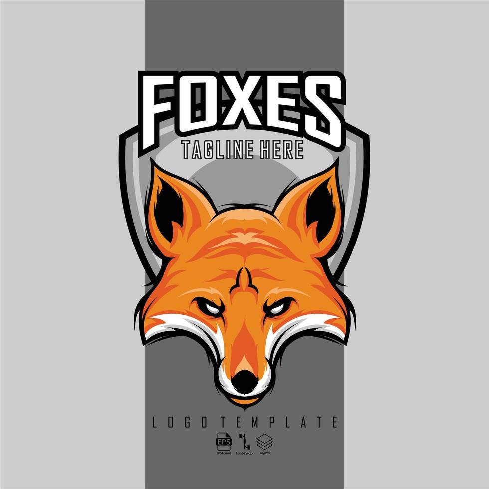 FOXES ESPORTS LOGO TEMPLATE WITH A GRAY BACKGROUND.eps vector