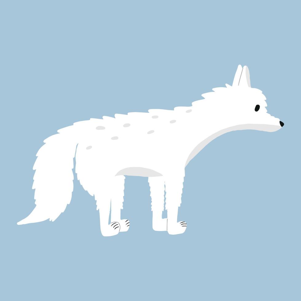 Childrens illustration of polar fox isolated on blue background. Hand-drawn arctic fox in cartoon style. vector