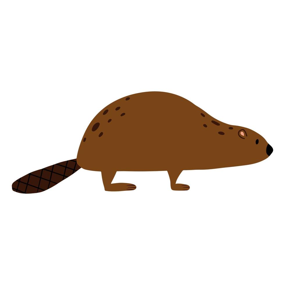 Childish illustration of cute beaver isolated on white background. Forest beaver hand drawn in cartoon style. vector