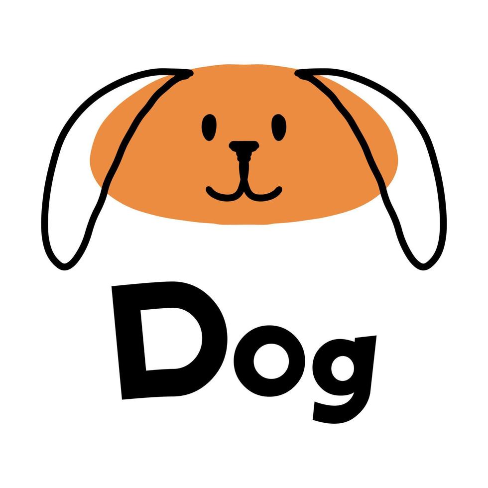 Afiche infantil dibujado a mano con un lindo perro. la cabeza de un perro con letras. la ilustración es adecuada para postales, impresiones, carteles. vector