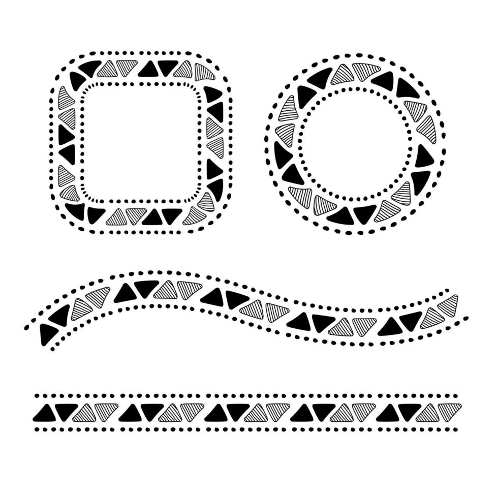 patrón de línea con el tema de la tribu y adornos tradicionales en forma de círculos y líneas redondas vector
