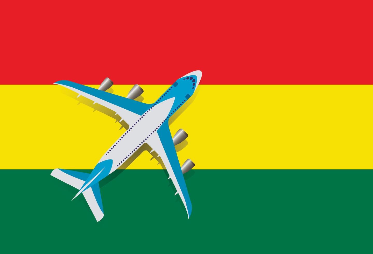 Vector Illustration of a passenger plane flying over the flag of Bolivia. Concept of tourism and travel