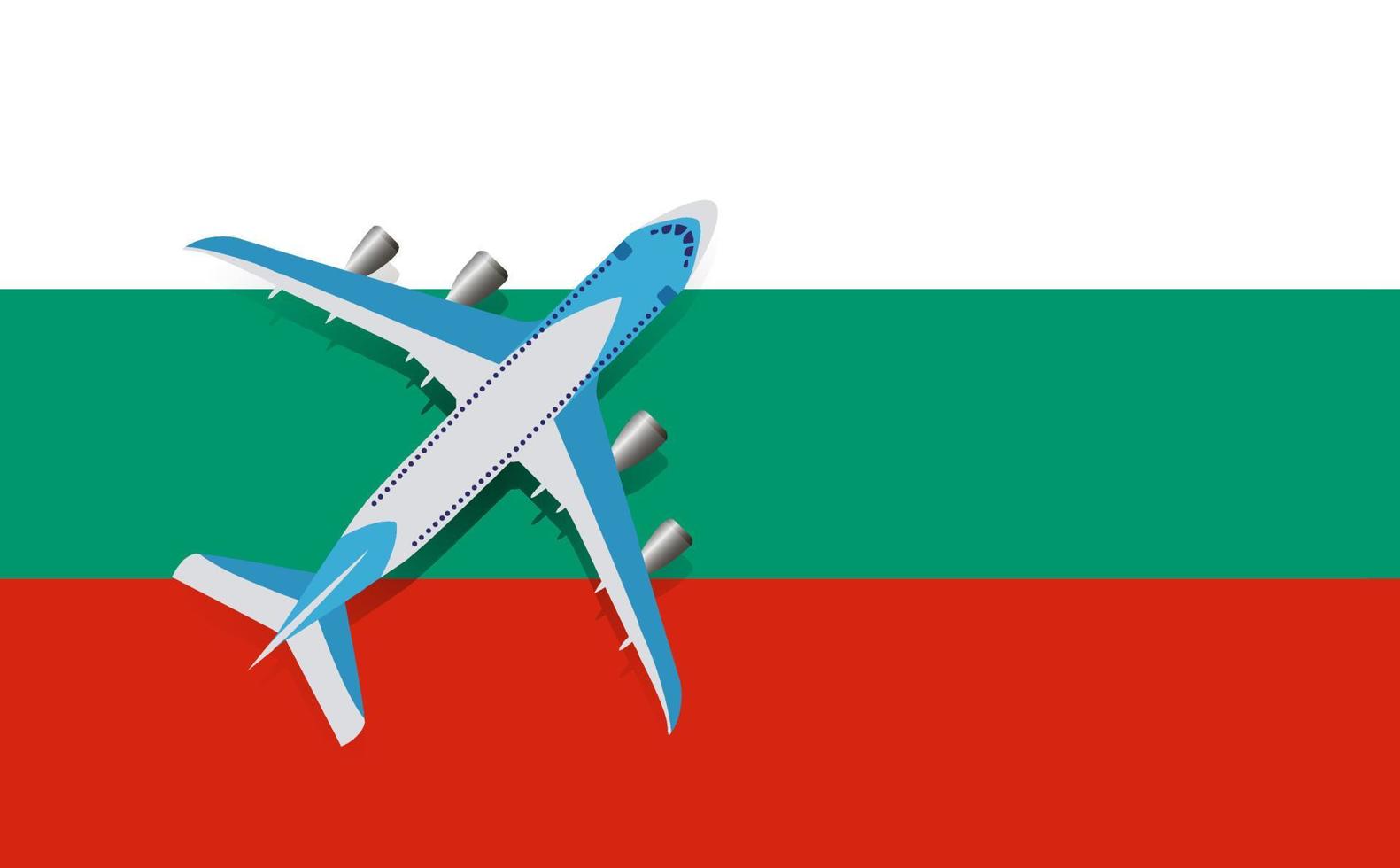 Vector Illustration of a passenger plane flying over the flag of Bulgaria. Concept of tourism and travel