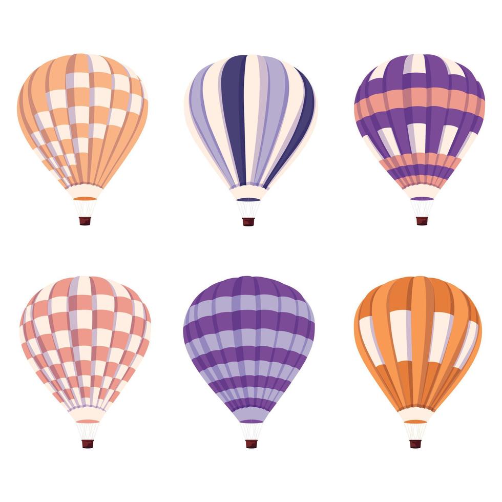 Hot air balloon flat vector illustration set