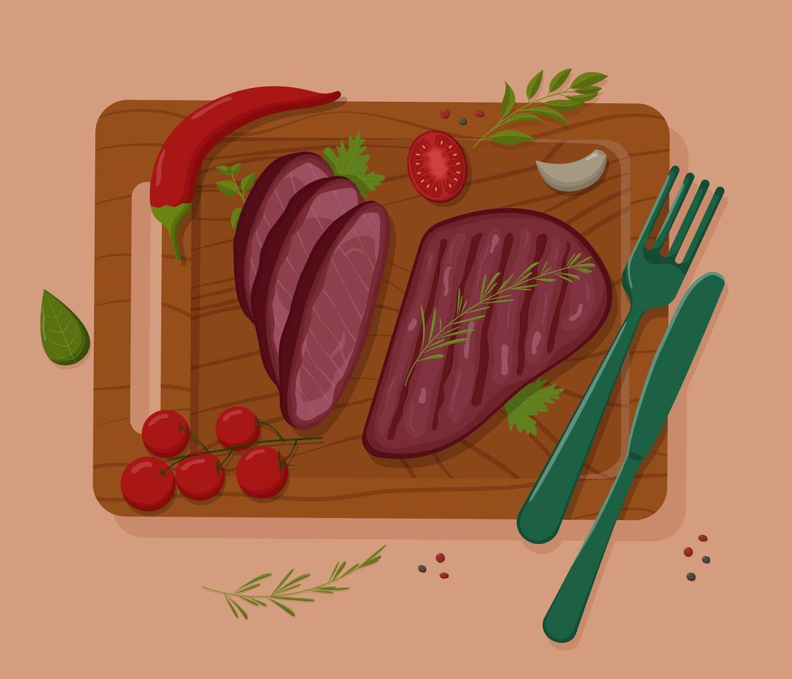 bistec de ternera a la parrilla. comida de barbacoa. ilustración vectorial plana vector