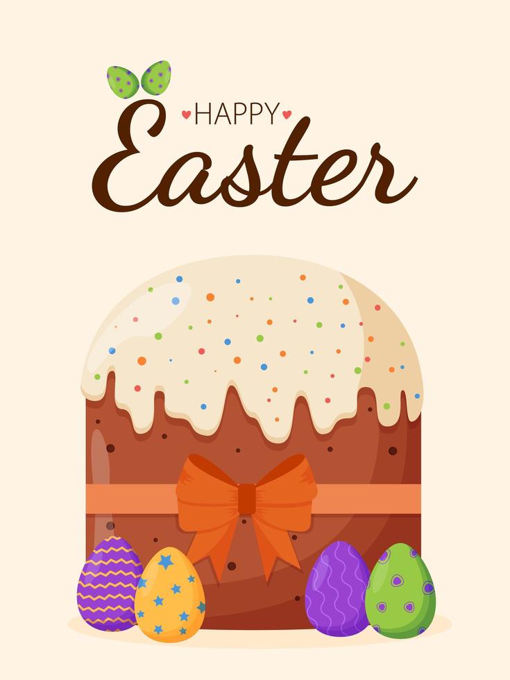 pastel de Pascua con huevos de colores. concepto de pascua. felices pancartas de pascua, tarjetas de felicitación, carteles, portadas de vacaciones. vector