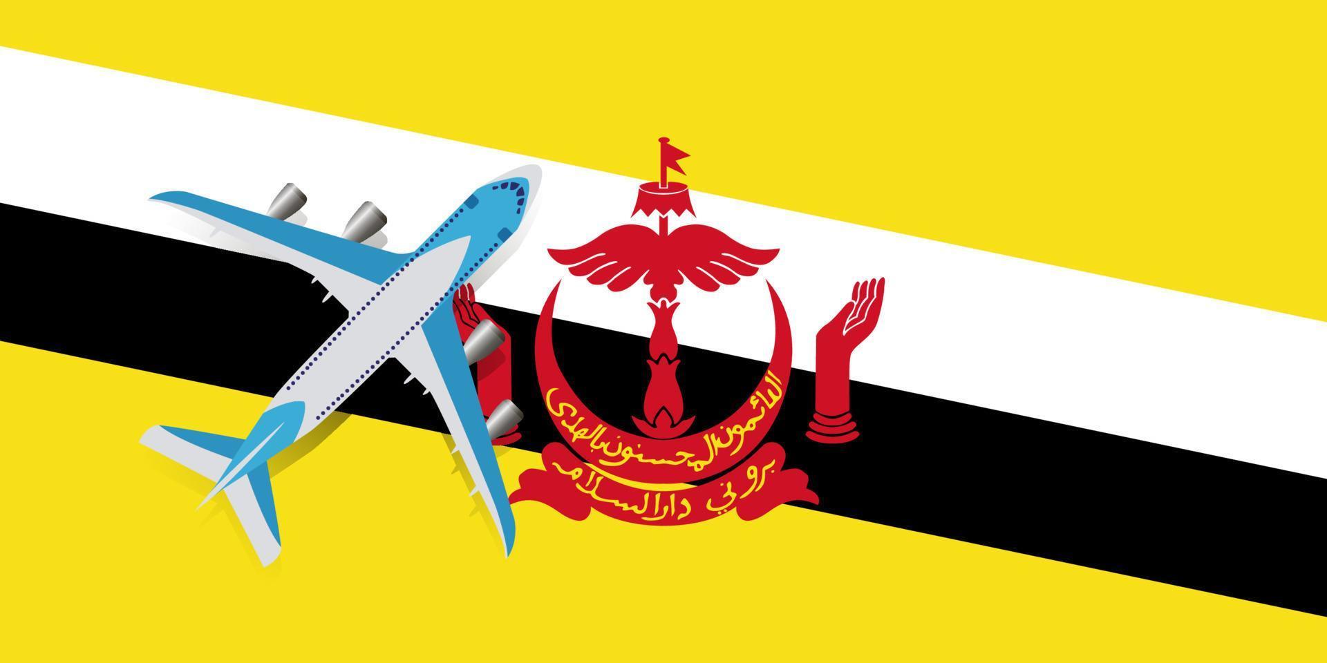 Plane and flag of Brunei. Travel concept for design. Travel and tourism in Brunei. vector