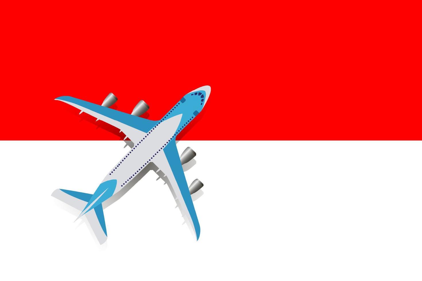 Vector Illustration of a passenger plane flying over the flag of Indonesia. Concept of tourism and travel
