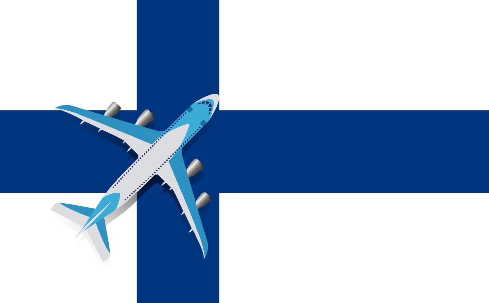 ilustración vectorial de un avión de pasajeros que sobrevuela la bandera de finlandia. concepto de turismo y viajes vector