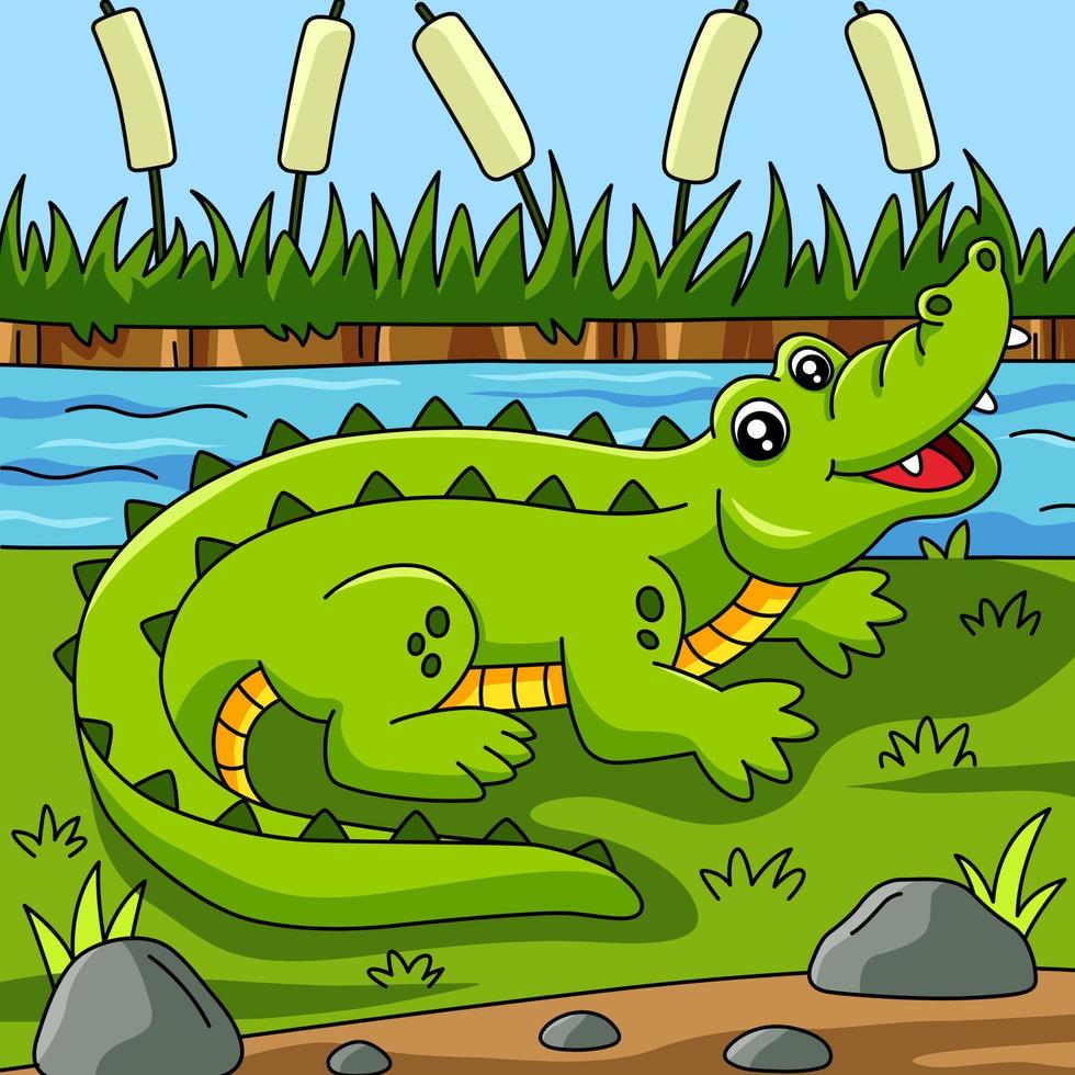 Crocodile Cartoon Vector Colored Illustration