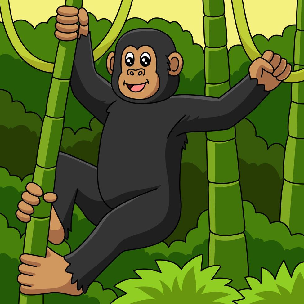 Chimpanzee Cartoon Vector Colored Illustration