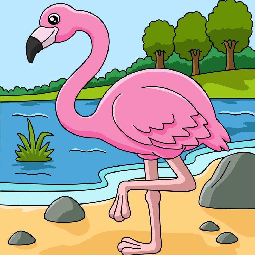 Flamingo Cartoon Vector Colored Illustration