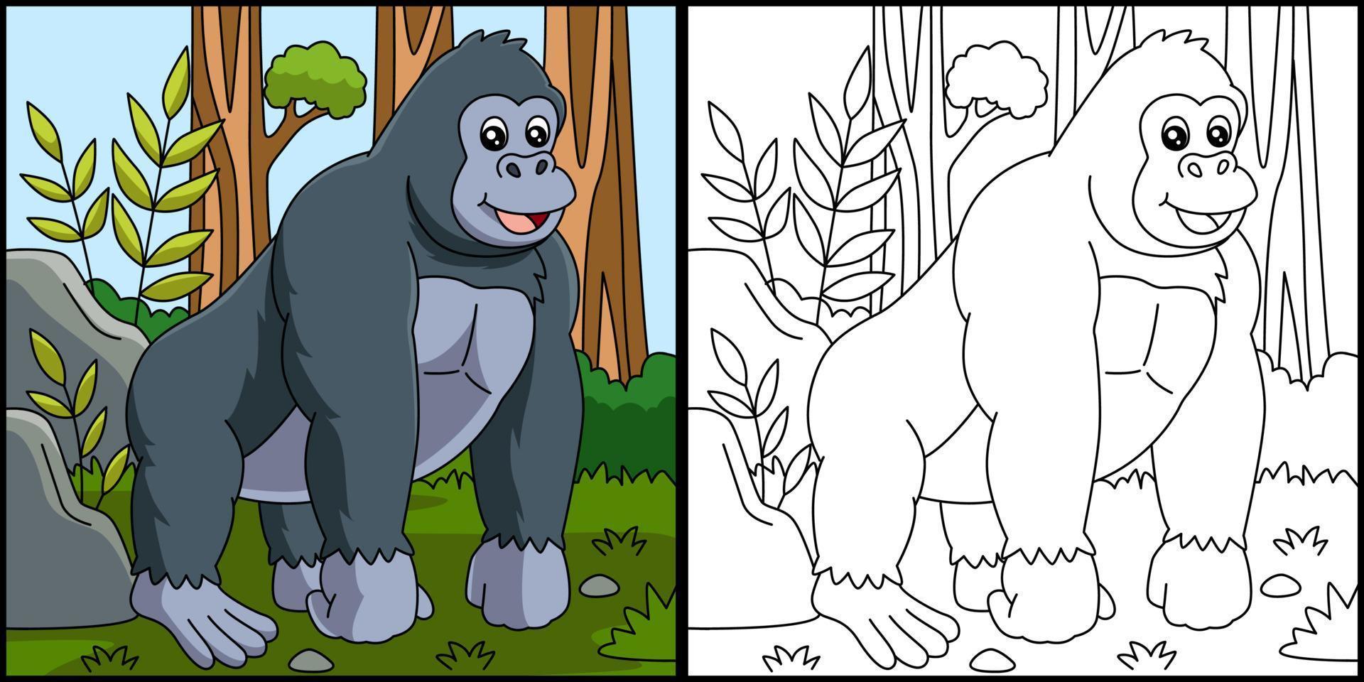 Gorilla Coloring Page Vector Illustration