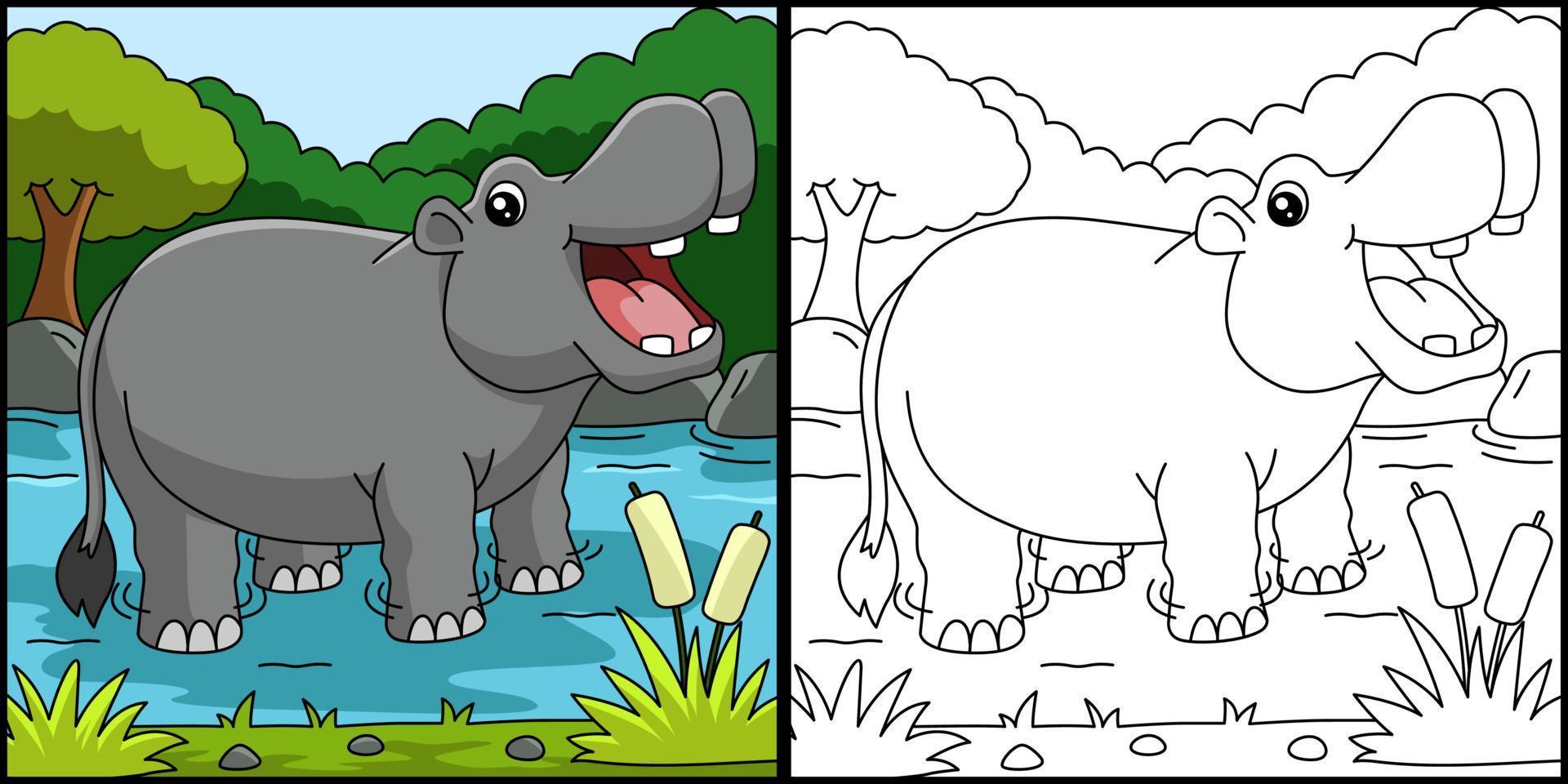 Hippo Coloring Page Vector Illustration