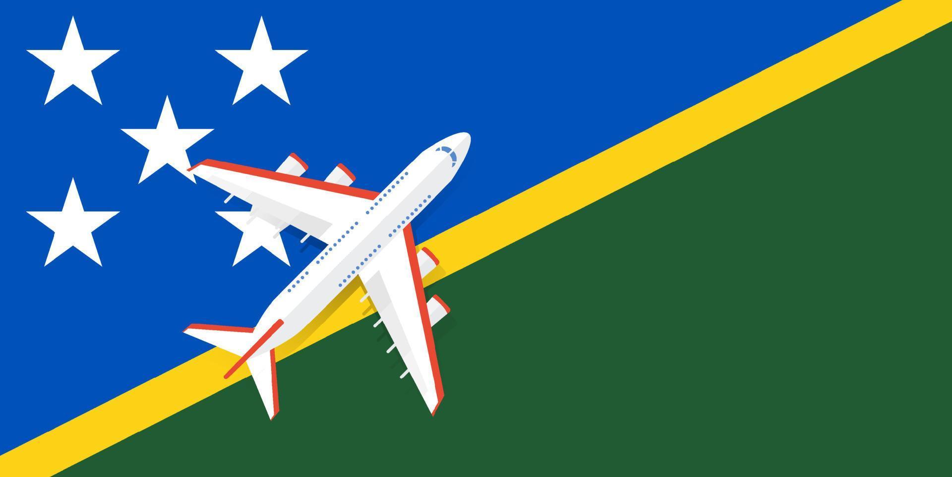 ilustración vectorial de un avión de pasajeros que sobrevuela la bandera de las islas salomón. concepto de turismo y viajes vector