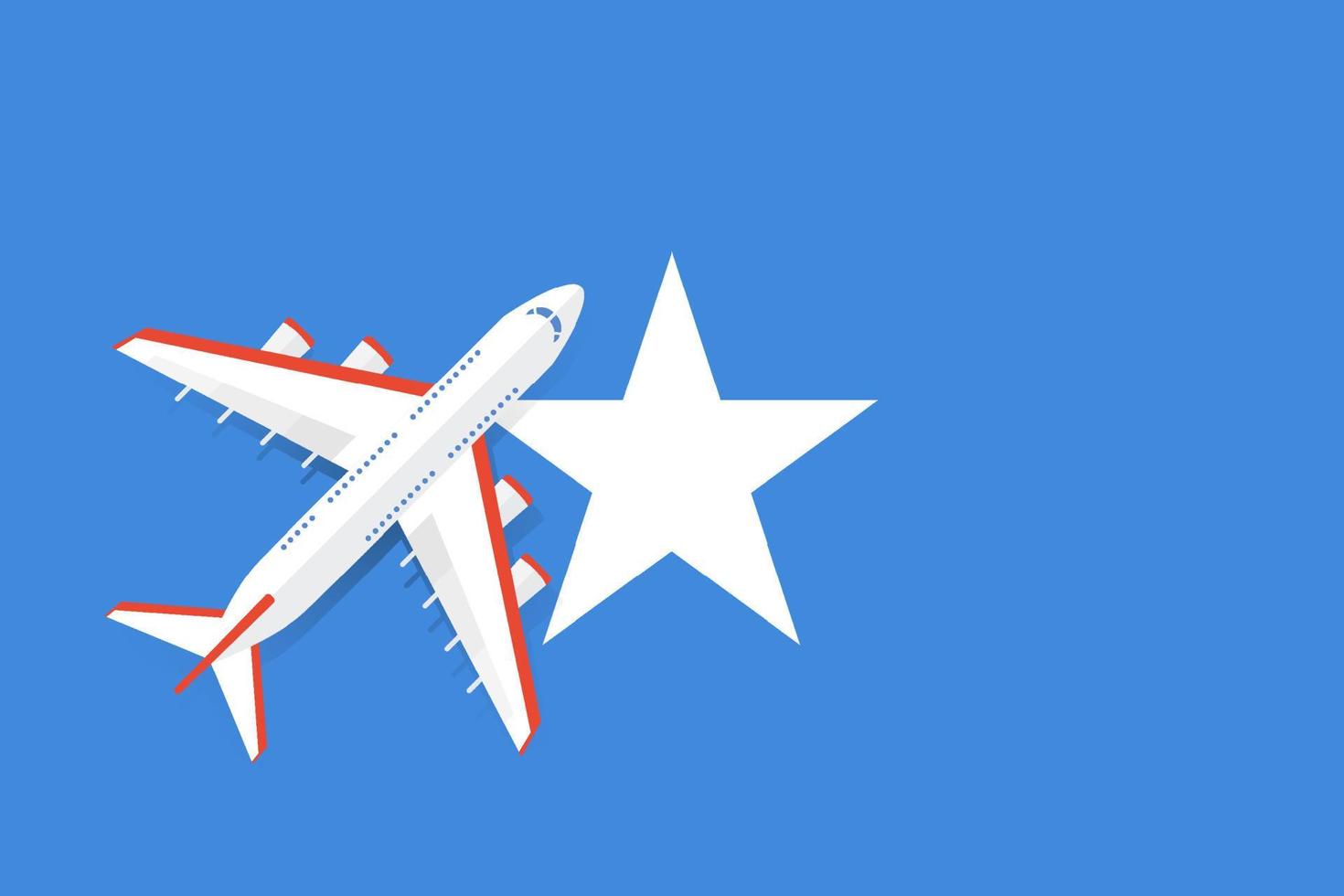 Vector Illustration of a passenger plane flying over the flag of Somalia. Concept of tourism and travel