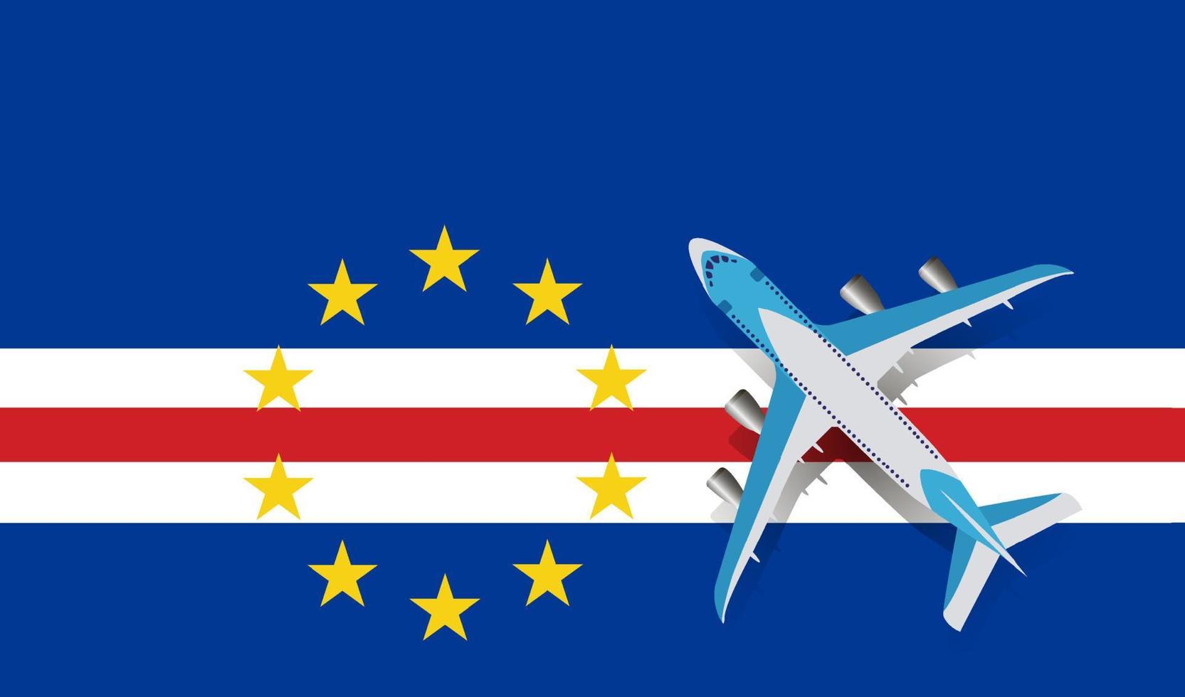 Vector Illustration of a passenger plane flying over the flag of Cape Verde. Concept of tourism and travel
