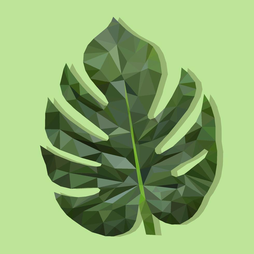 monstera es una hoja vectorial sobre un fondo cuadrado. una hoja en la técnica de triangulación. elemento de diseño de etiqueta. vector